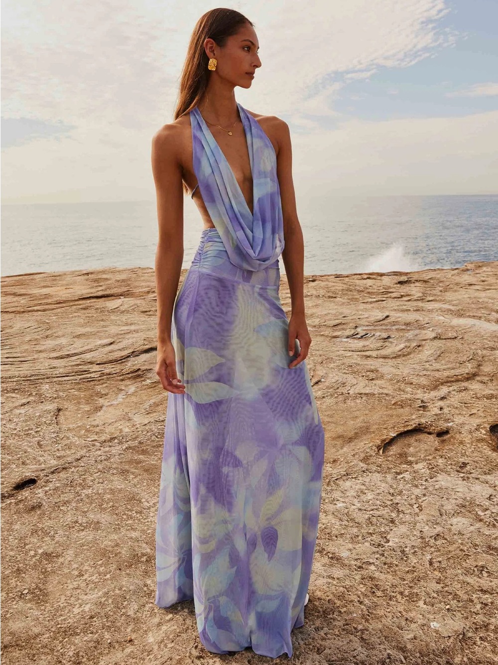 Peppermayo Elysia Mesh Maxi Dress Purple Rain